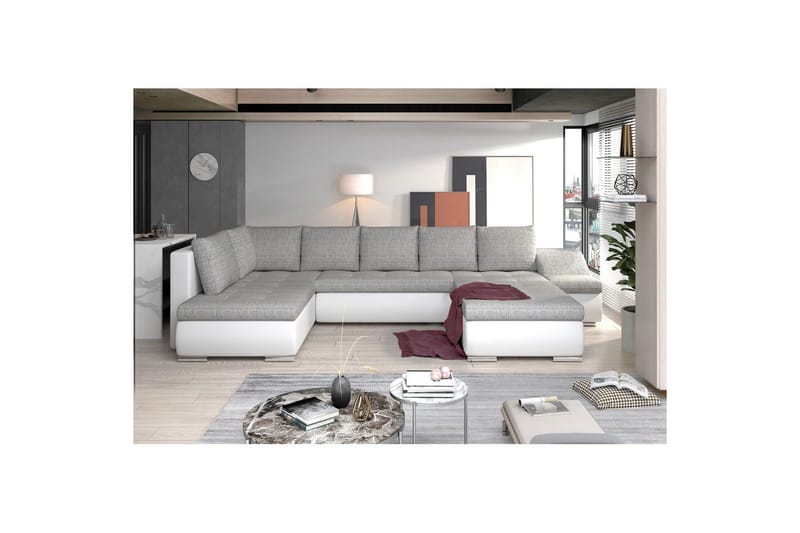 Hjørnesofa Eltap Giovanni 351x82x190 cm - Berlin 01, Blød 17, Grå, Hvid, Højre - Møbler - Sofaer - Sovesofaer