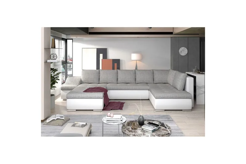 Hjørnesofa Eltap Giovanni 351x82x190 cm, Berlin 01, Blød 17, Grå, Hvid, Venstre