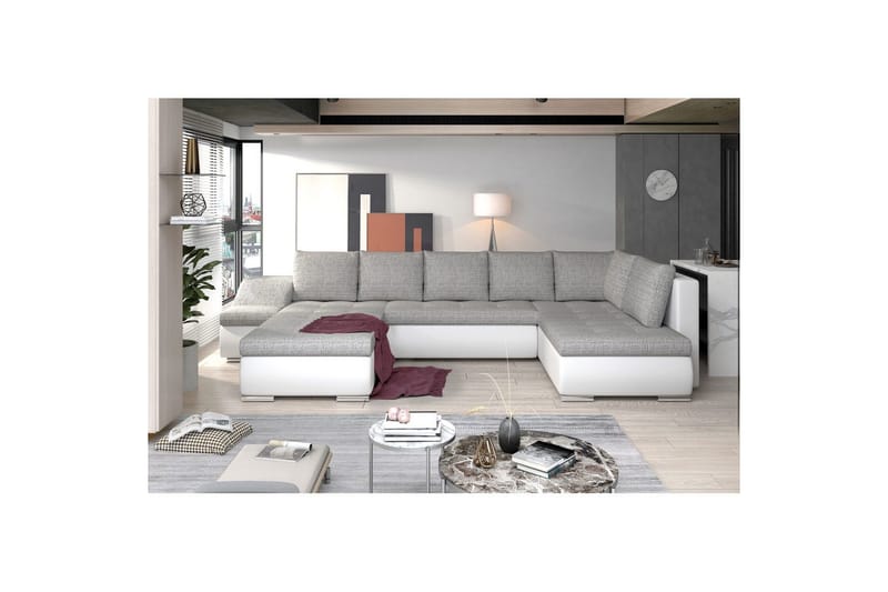 Hjørnesofa Eltap Giovanni 351x82x190 cm, Berlin 01, Blød 17, Grå, Hvid, Venstre