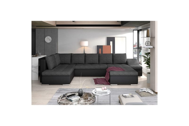 Hjørnesofa Eltap Giovanni 351x82x190 cm, Berlin 02, Blød 11, Sort, Højre