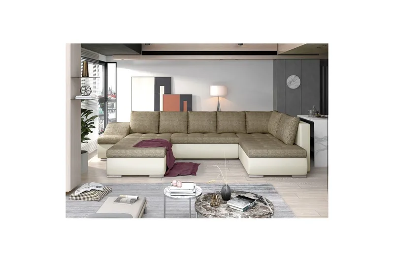 Hjørnesofa Eltap Giovanni 351x82x190 cm - Berlin 03, Blød 33, Beige, Venstre - Møbler - Sofaer - Sovesofaer