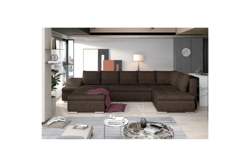 Hjørnesofa Eltap Giovanni 351x82x190 cm - Dora 28, Mørkebrun, Venstre - Møbler - Sofaer - Sovesofaer