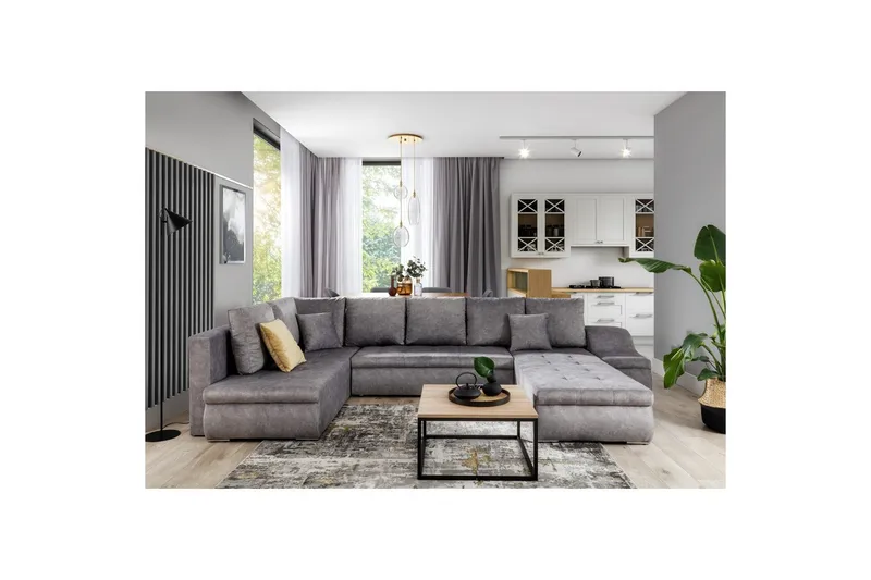 Hjørnesofa Eltap Giovanni 351x82x190 cm - Dora 90, Grå, Højre - Møbler - Sofaer - Sovesofaer