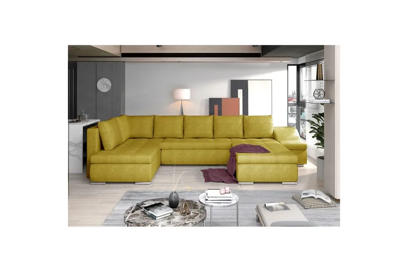 Hjørnesofa Eltap Giovanni 351x82x190 cm, Omega 68, Gul, Højre