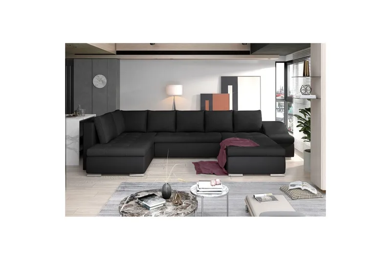 Hjørnesofa Eltap Giovanni 351x82x190 cm - Sawana 14, Soft 11, Sort, Højre - Møbler - Sofaer - Sovesofaer