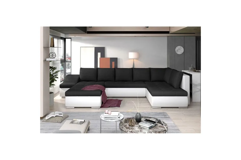 Hjørnesofa Eltap Giovanni 351x82x190 cm, Sawana 14, Soft 17, Sort, Hvid, Venstre