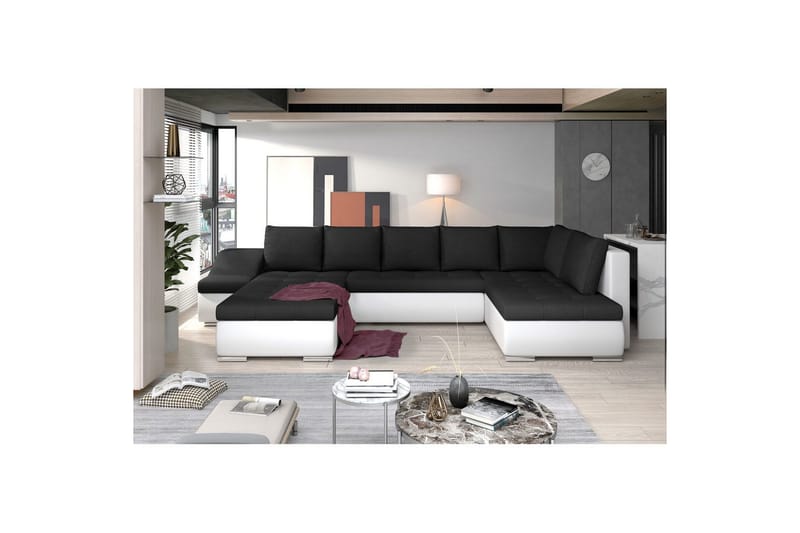 Hjørnesofa Eltap Giovanni 351x82x190 cm - Sawana 14, Soft 17, Sort, Hvid, Venstre - Møbler - Sofaer - Sovesofaer