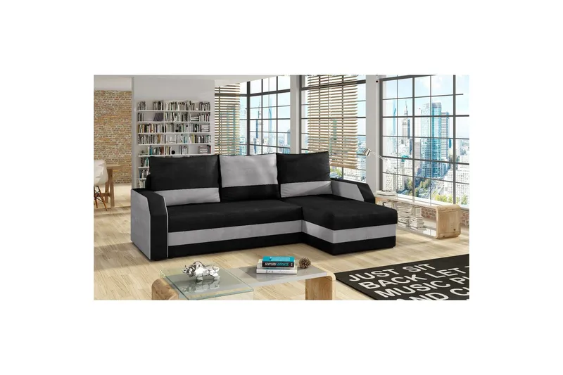 Hjørnesofa Eltap Giulio 239x150x86 cm - Kronos 07, Paros 05, Sort, Lys Grå - Møbler - Sofaer - Sovesofaer