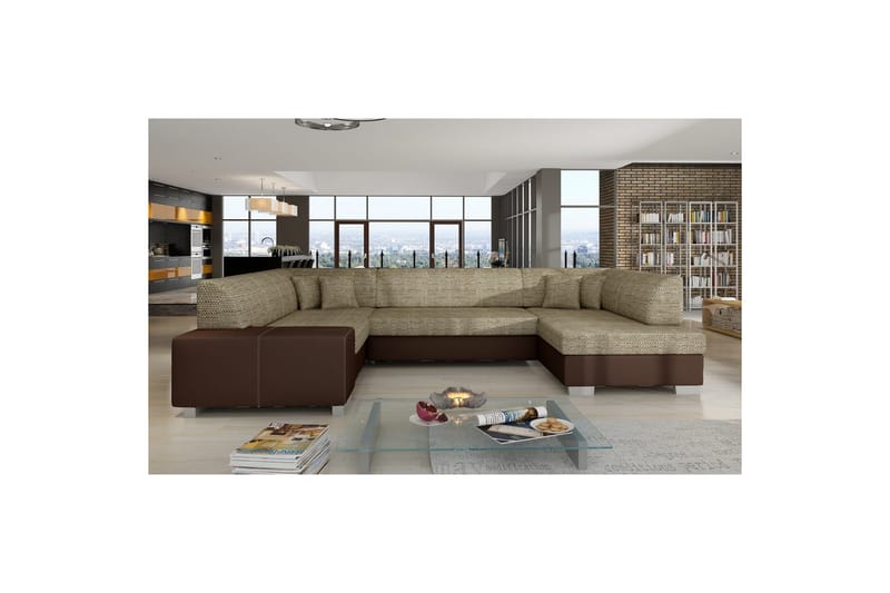 Hjørnesofa Eltap Havana 322x204x72 cm - Berlin 03, Blød 66, Beige, Mørkebrun, Højre - Møbler - Sofaer - Sovesofaer