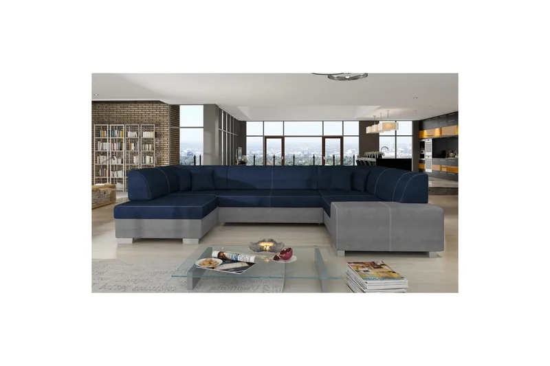 Hjørnesofa Eltap Havana 322x204x72 cm, Kronos 09, Paros 05, Mørkeblå, Lys Grå, Venstre