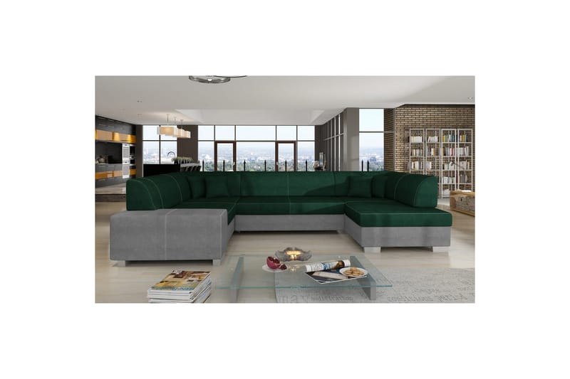 Hjørnesofa Eltap Havana 322x204x72 cm, Kronos 19, Paros 05, Mørkegrøn, Lysgrå, Højre