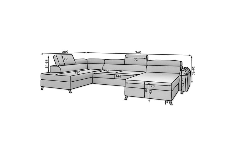 Hjørnesofa Eltap Josette 360x200x92 cm - Grande 75, Grøn, Venstre - Møbler - Sofaer - Sovesofaer