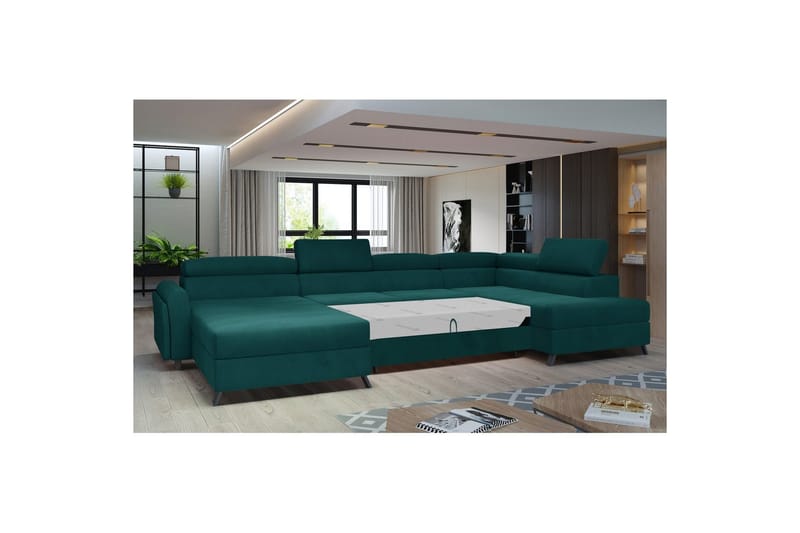 Hjørnesofa Eltap Josette 360x200x92 cm - Mat Velvet 75, Grøn, Højre - Møbler - Sofaer - Sovesofaer