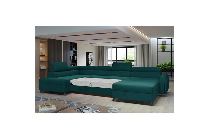 Hjørnesofa Eltap Josette 360x200x92 cm - Mat Velvet 75, Grøn, Venstre - Møbler - Sofaer - Sovesofaer