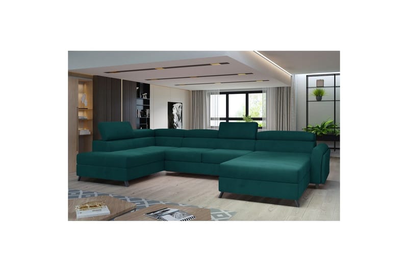 Hjørnesofa Eltap Josette 360x200x92 cm - Mat Velvet 75, Grøn, Venstre - Møbler - Sofaer - Sovesofaer