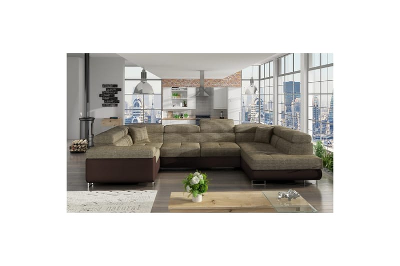 Hjørnesofa Eltap Letto 340x202x90 cm - Berlin 03, Soft 66, Beige, Mørkebrun, Højre - Møbler - Sofaer - Sovesofaer