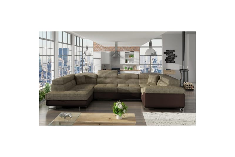 Hjørnesofa Eltap Letto 340x202x90 cm - Berlin 03, Soft 66, Beige, Mørkebrun, Venstre - Møbler - Sofaer - Sovesofaer