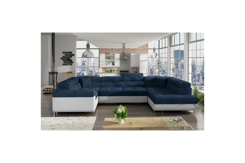 Hjørnesofa Eltap Letto 340x202x90 cm - Kronos 09, Soft 17, Mørkeblå, Hvid, Højre - Møbler - Sofaer - Sovesofaer