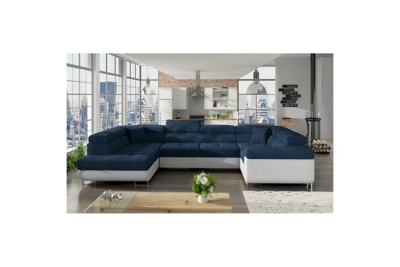 Hjørnesofa Eltap Letto 340x202x90 cm - Kronos 09, Soft 17, Mørkeblå, Hvid, Venstre - Møbler - Sofaer - Sovesofaer
