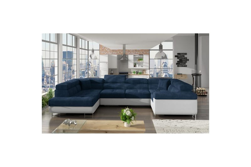 Hjørnesofa Eltap Letto 340x202x90 cm - Kronos 09, Soft 17, Mørkeblå, Hvid, Venstre - Møbler - Sofaer - Sovesofaer