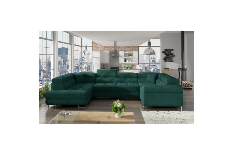 Hjørnesofa Eltap Letto 340x202x90 cm - Kronos 19, Mørkegrøn, Venstre - Møbler - Sofaer - Sovesofaer