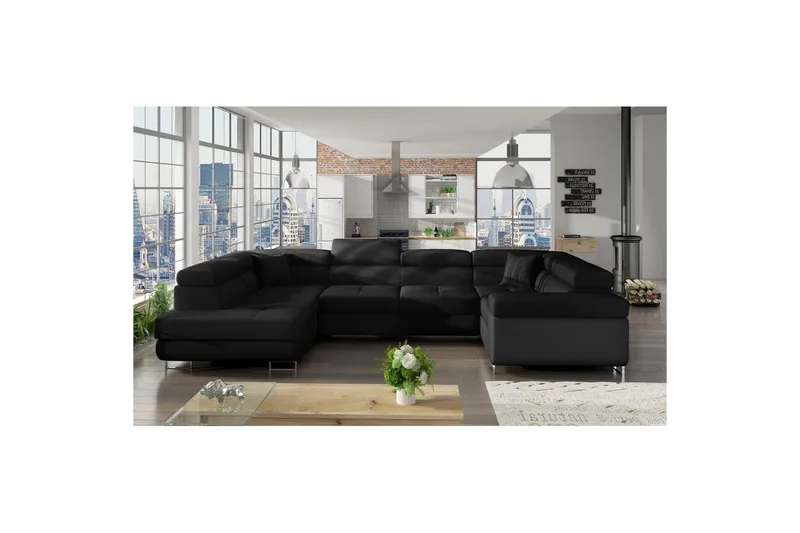 Hjørnesofa Eltap Letto 340x202x90 cm, Sawana 14, Soft 11, Sort, Sort, Venstre