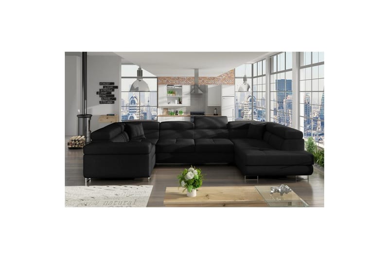 Hjørnesofa Eltap Letto 340x202x90 cm - Sawana 14, Sort, Højre - Møbler - Sofaer - Sovesofaer