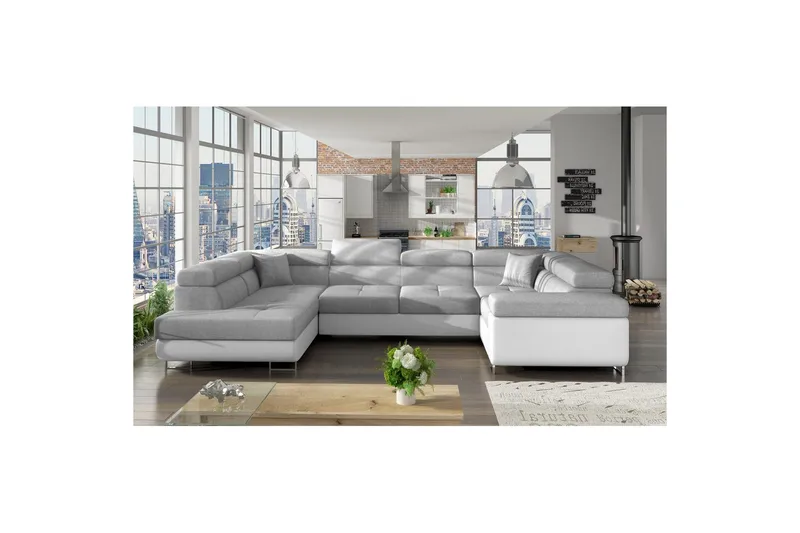 Hjørnesofa Eltap Letto 340x202x90 cm, Sawana 21, Soft 17, Grå, Hvid, Venstre