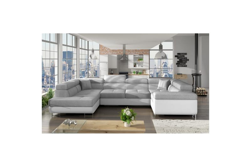 Hjørnesofa Eltap Letto 340x202x90 cm - Sawana 21, Soft 17, Grå, Hvid, Venstre - Møbler - Sofaer - Sovesofaer