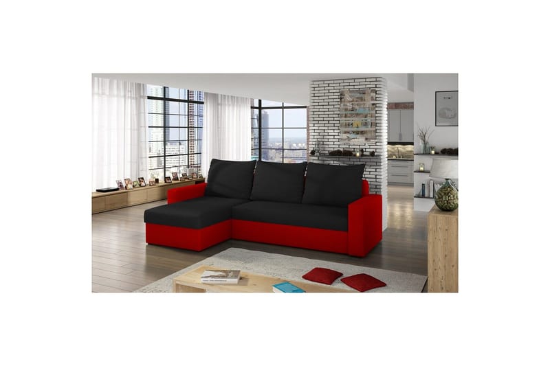 Hjørnesofa Eltap Livio 237x150x72 cm - Alova 04, Alova 46, Sort, Rød - Møbler - Sofaer - Sovesofaer