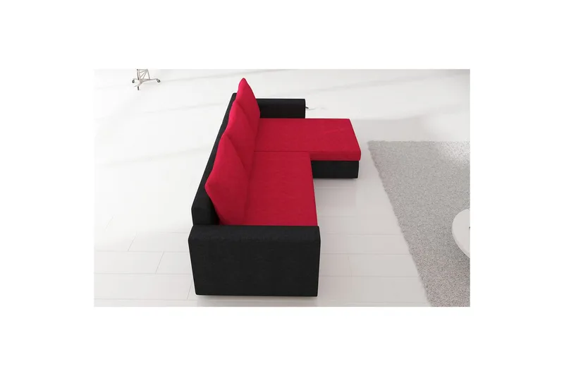 Hjørnesofa Eltap Livio 237x150x72 cm - Alova 04, Alova 46, Sort, Rød - Møbler - Sofaer - Sovesofaer