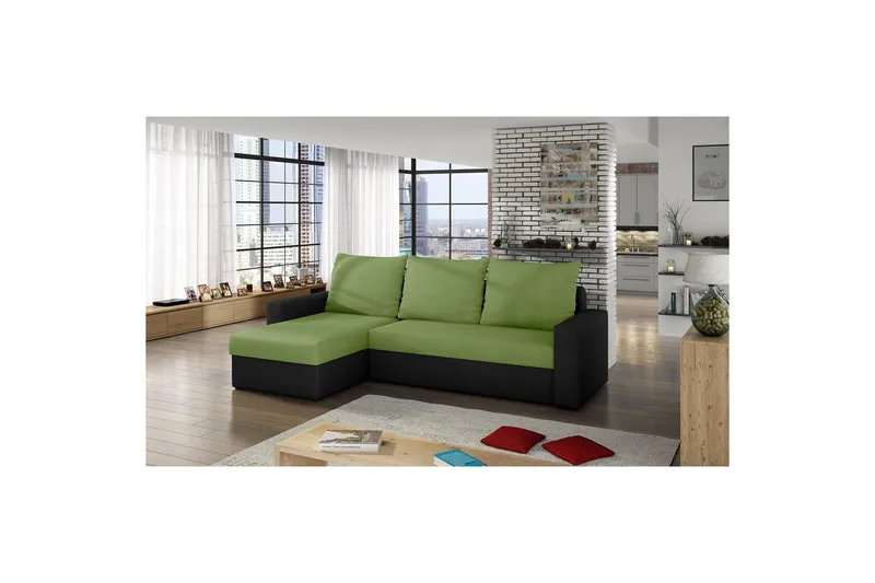 Hjørnesofa Eltap Livio 237x150x72 cm - Alova 42, Alova, Grøn, Sort - Møbler - Sofaer - Sovesofaer