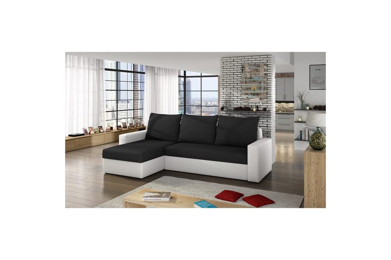 Hjørnesofa Eltap Livio 237x150x72 cm - Sawana 14, Soft 17, Sort, Hvid - Møbler - Sofaer - Sovesofaer