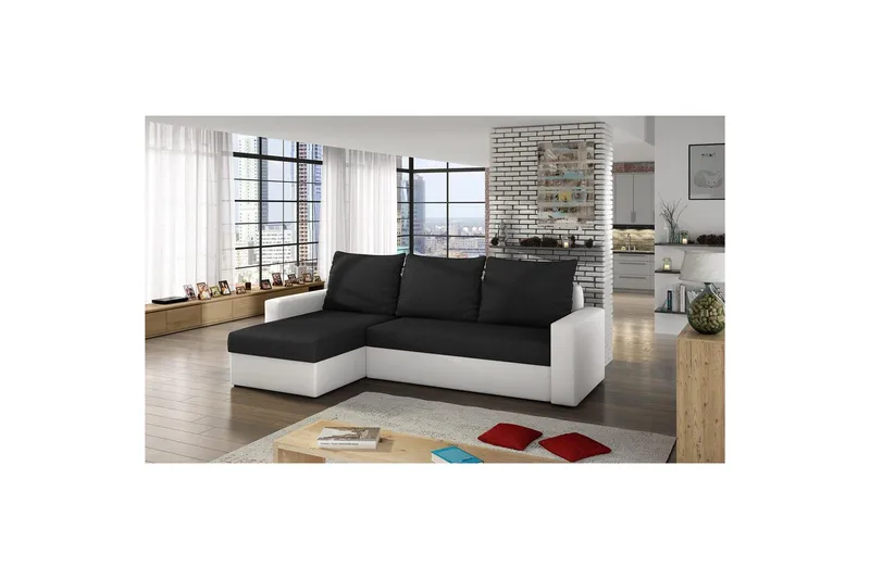 Hjørnesofa Eltap Livio 237x150x72 cm - Sawana 14, Soft 17, Sort, Hvid - Møbler - Sofaer - Sovesofaer