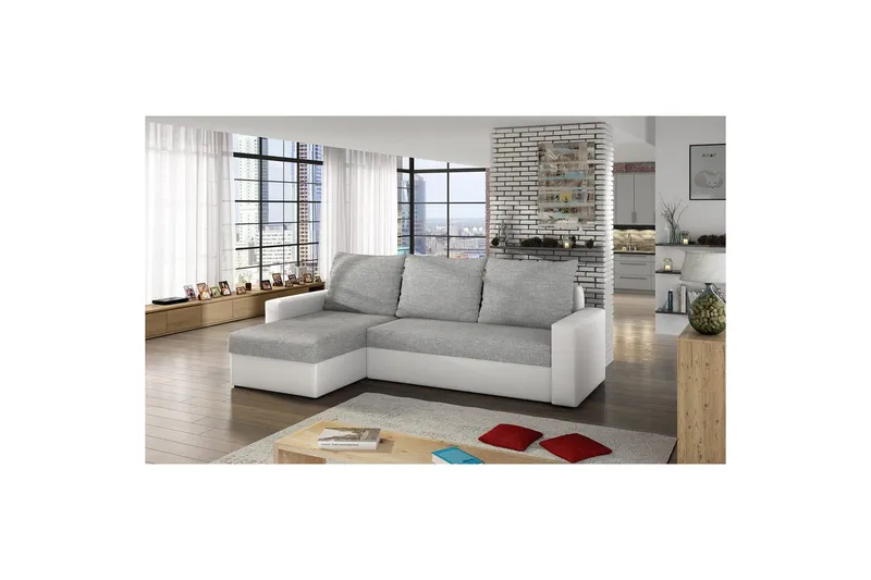 Hjørnesofa Eltap Livio 237x150x72 cm - Sawana 21, Soft 17, Grå, Hvid - Møbler - Sofaer - Sovesofaer