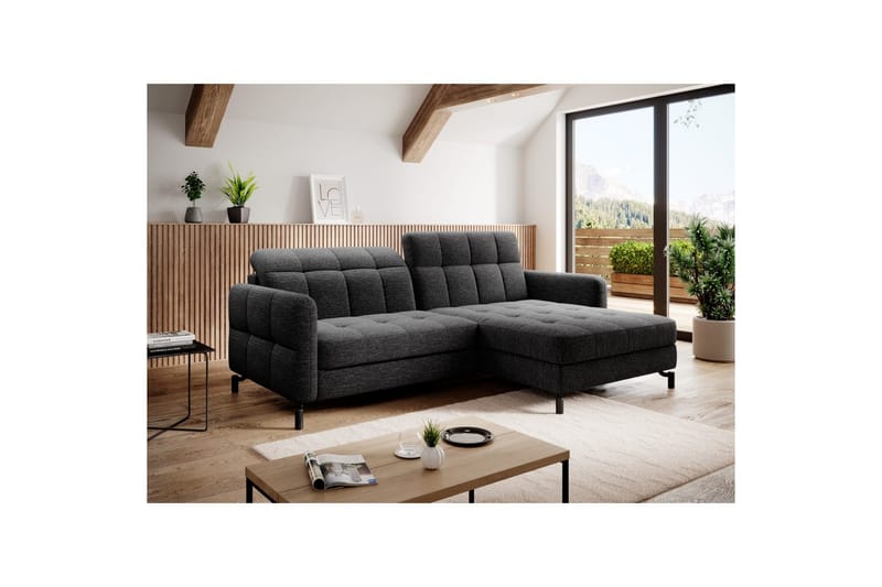 Hjørnesofa Eltap Lorelle 225x160x105 cm - Berlin 02, Sort, Højre - Møbler - Sofaer - Sovesofaer