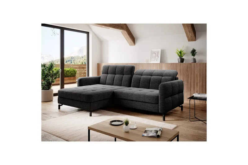 Hjørnesofa Eltap Lorelle 225x160x105 cm - Berlin 02, Sort, Venstre - Møbler - Sofaer - Sovesofaer