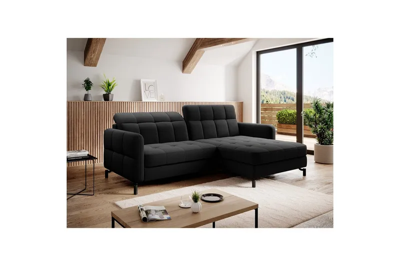 Hjørnesofa Eltap Lorelle 225x160x105 cm - Inari 100, Sort, Højre - Møbler - Sofaer - Sovesofaer