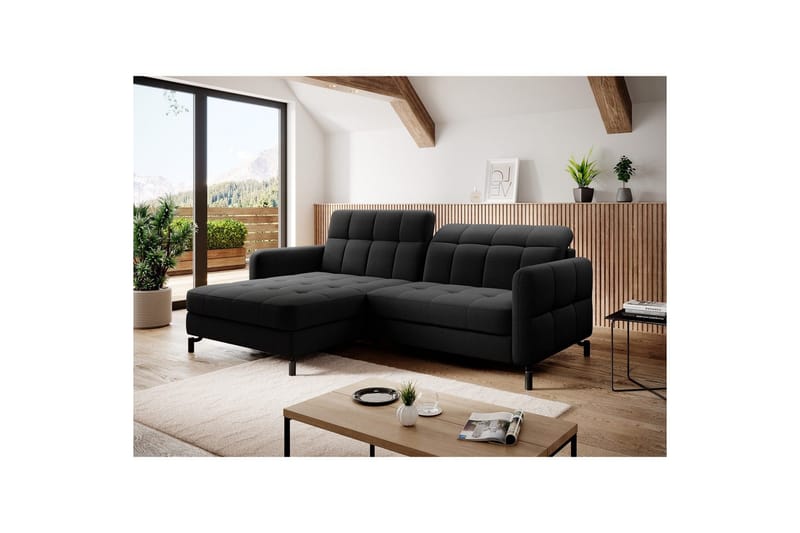 Hjørnesofa Eltap Lorelle 225x160x105 cm - Inari 100, Sort, Venstre - Møbler - Sofaer - Sovesofaer