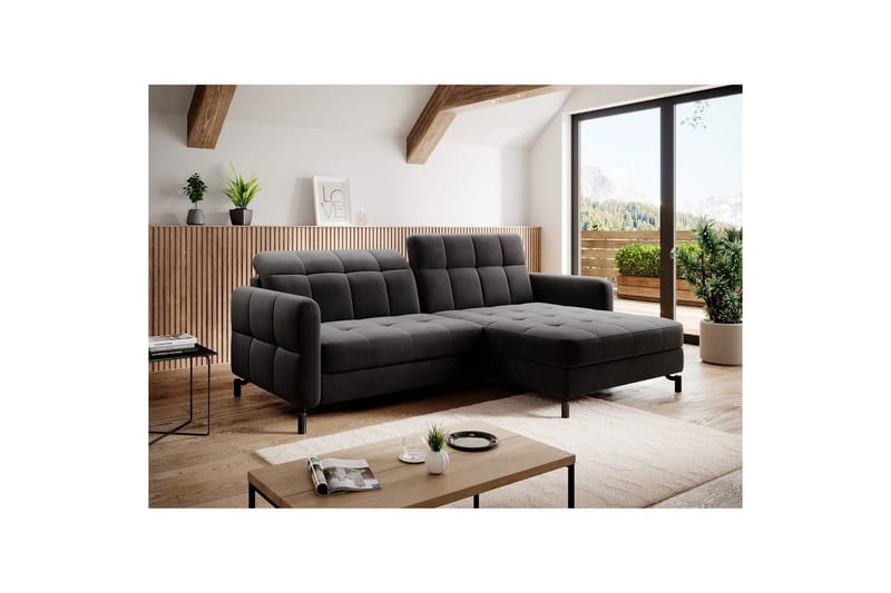 Hjørnesofa Eltap Lorelle 225x160x105 cm - Kronos 07, Sort, Højre - Møbler - Sofaer - Sovesofaer