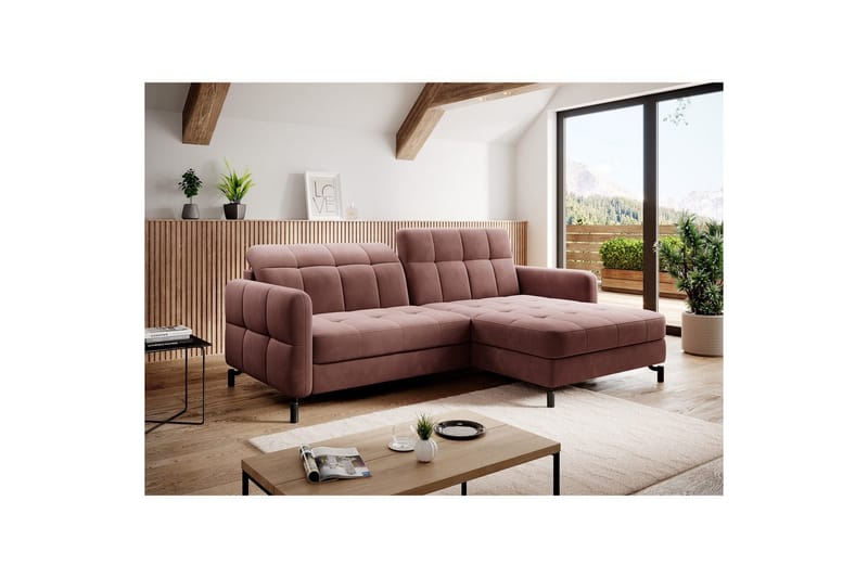 Hjørnesofa Eltap Lorelle 225x160x105 cm - Kronos 29, Pink, Højre - Møbler - Sofaer - Sovesofaer
