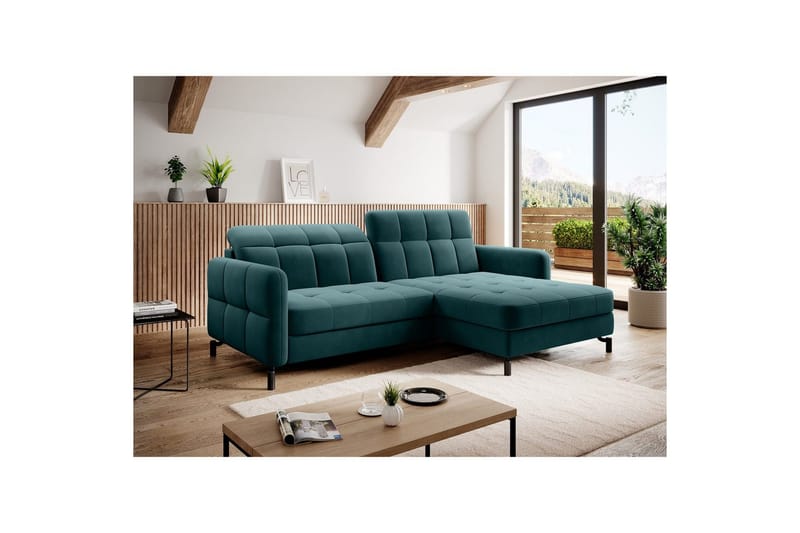 Hjørnesofa Eltap Lorelle 225x160x105 cm, Mat Velvet 75, Grøn, Højre
