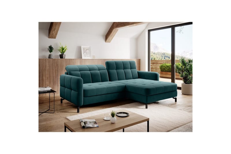 Hjørnesofa Eltap Lorelle 225x160x105 cm - Mat Velvet 75, Grøn, Højre - Møbler - Sofaer - Sovesofaer