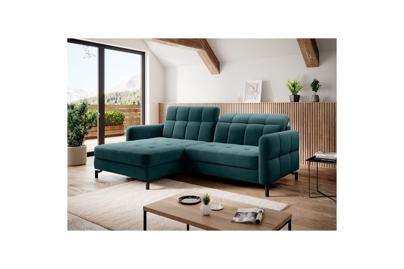 Hjørnesofa Eltap Lorelle 225x160x105 cm, Mat Velvet 75, Grøn, Venstre