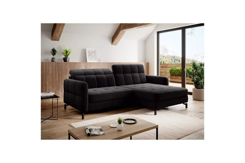 Hjørnesofa Eltap Lorelle 225x160x105 cm - Mat Velvet 99, Blå, Højre - Møbler - Sofaer - Sovesofaer