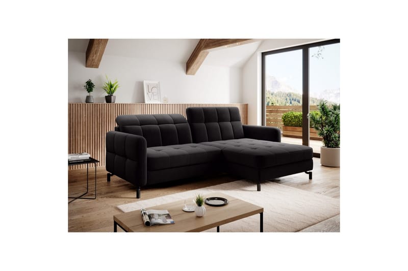 Hjørnesofa Eltap Lorelle 225x160x105 cm - Mat Velvet 99, Blå, Højre - Møbler - Sofaer - Sovesofaer