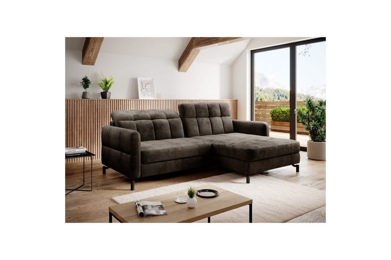 Hjørnesofa Eltap Lorelle 225x160x105 cm - Monolith 29, Mørk Brun, Højre - Møbler - Sofaer - Sovesofaer