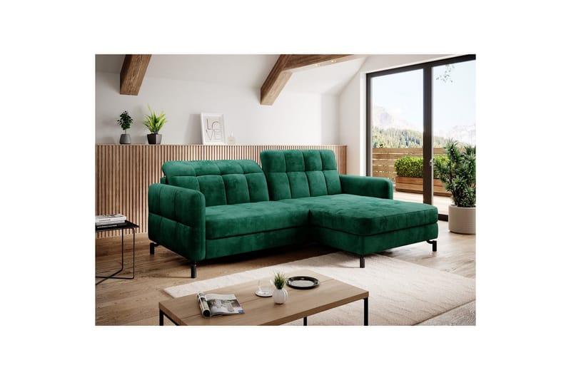 Hjørnesofa Eltap Lorelle 225x160x105 cm - Monolith 37, Grøn, Højre - Møbler - Sofaer - Sovesofaer
