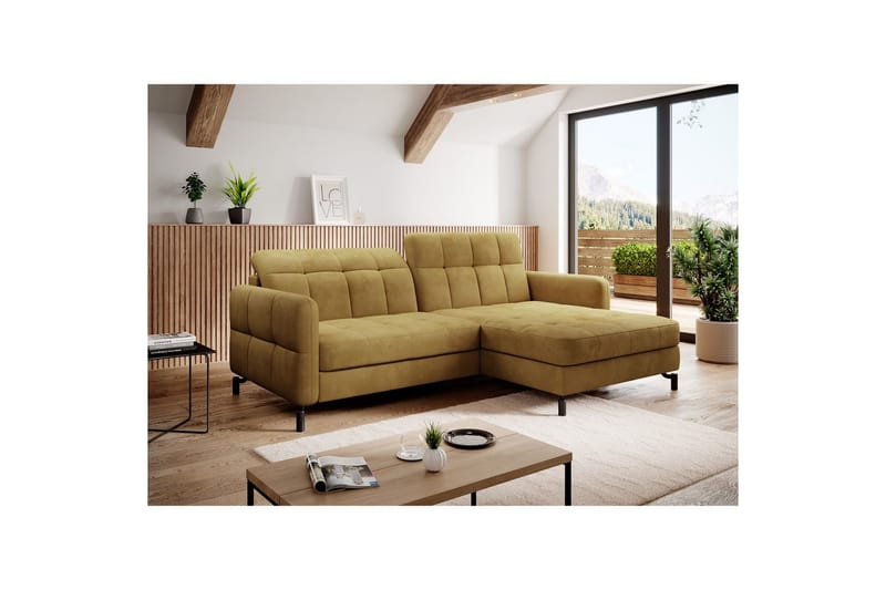 Hjørnesofa Eltap Lorelle 225x160x105 cm - Monolith 48, Gul, Højre - Møbler - Sofaer - Sovesofaer