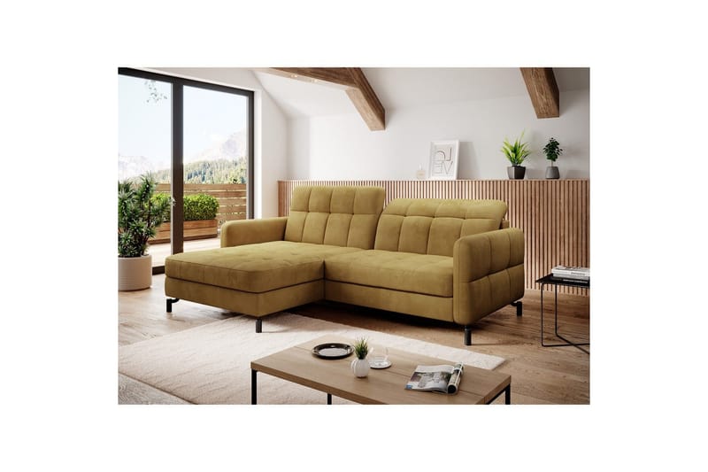 Hjørnesofa Eltap Lorelle 225x160x105 cm - Monolith 48, Gul, Venstre - Møbler - Sofaer - Sovesofaer